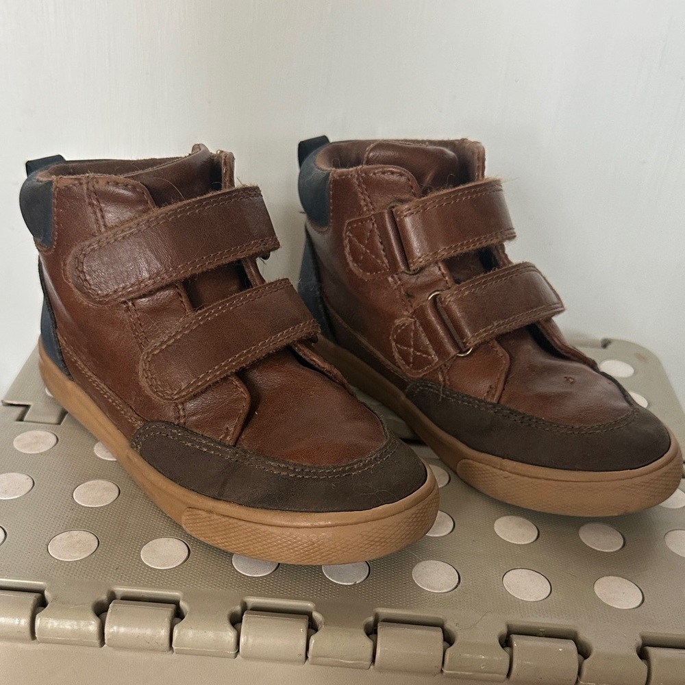 Kids Brown Velcro Ankle Boots Size 10C